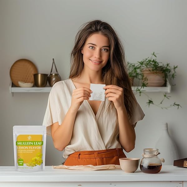 IMATCHME MULLEIN TEA FOR LUNG CLEANSE, RESPIRATORY SUPPORT AND MUCOUS MEMBRANES, LEMON AND MULLEIN LEAF COMPLEX, GOOD TASTE, NATURAL HEALTHY HERBAL TEA, NO CAFFEINE, NON-GMO, 30 TEA BAGS