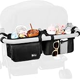 ZZM Double Stroller Organizer with 2 Cooler Pockets,Compatible for Bob Duallie, Jeep and Baby Jogger City Mini GT2, Double Baby Stroller Accessories, Parent Console Double Jogging Stroller Organizer