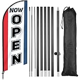 Open Feather Flag for Businesses 11ft Now Open Themed Swooper Banner Sign with Carbon Fiber Pole and Advanced Ground Stake Portable Bag Advertising Flag Banner for Business Advertising Outside