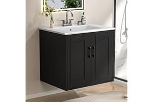 Skokliz 24" Bathroom Vanities with Sink Combo, Wall Mounted Floating Vanity, Wood Bathroom Cabinet with 2 Doors, Black Modern
