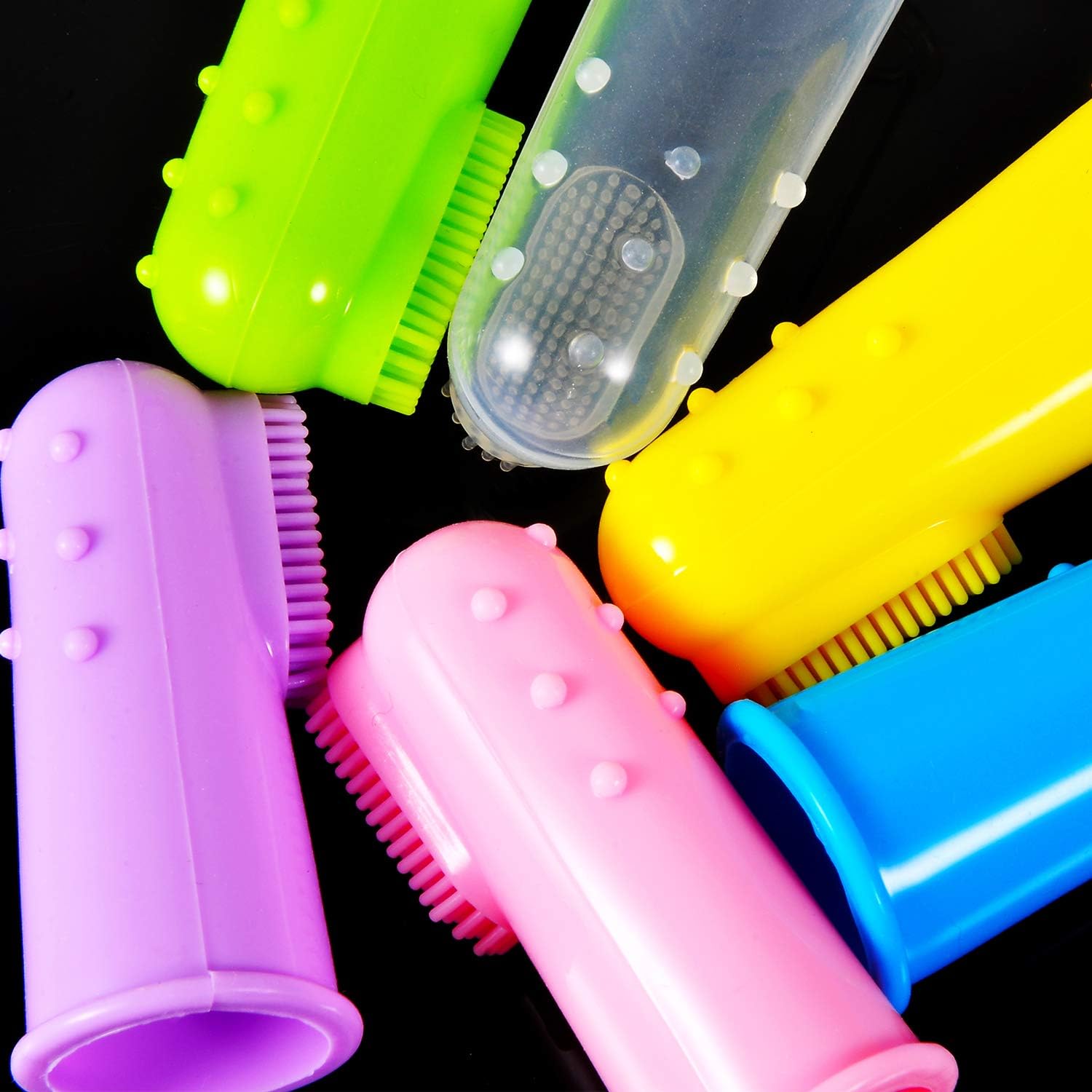 Berolle 12 Pieces 6 Colors Pet Finger Toothbrushes Silicone Pet