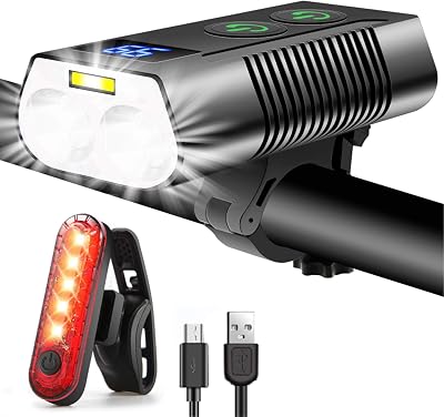 REHKITTZ Bike Lights Set 3300 Lumen Front Back 5000mAh USB Rechargeable