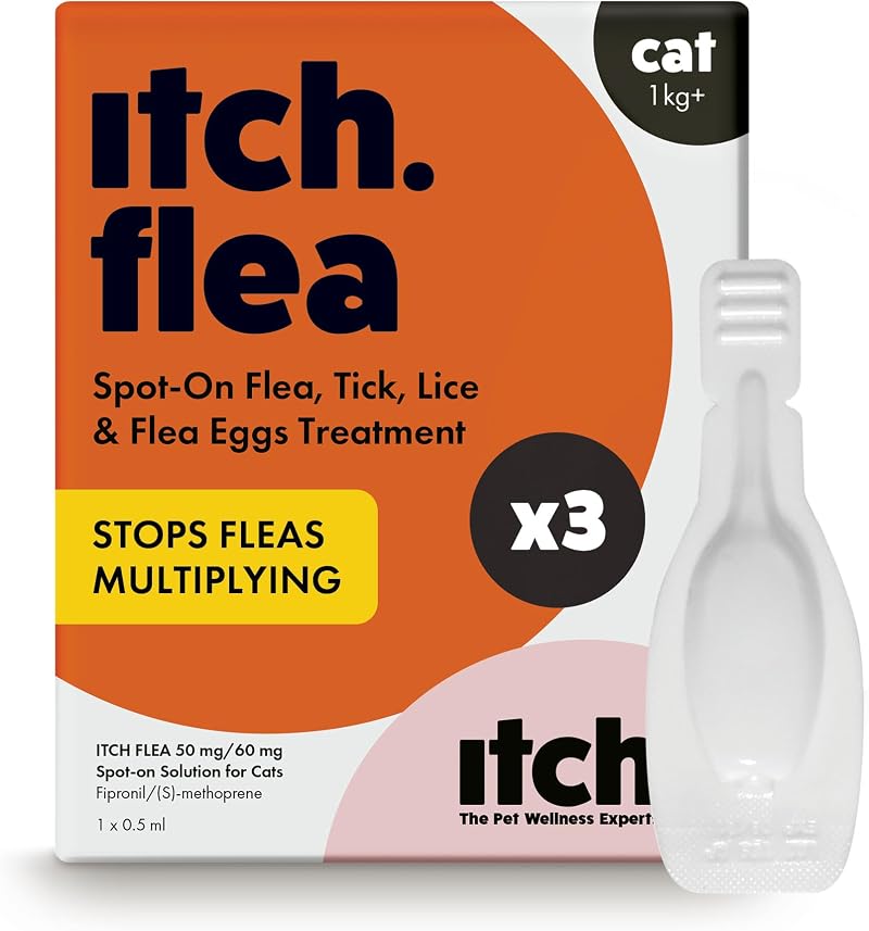 Itch Cat Flea & Tick Spot-On Treatment 1kg+ 3 Pipettes Vet Strength