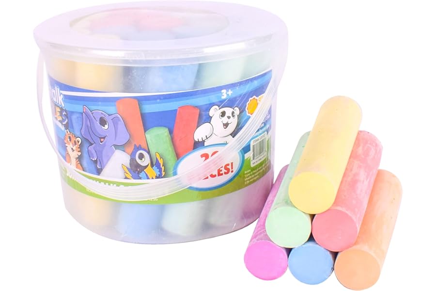 Sunny Days Entertainment Sidewalk Chalk Set for Kids with Storage, Washable, Jumbo Colored Chalk for Outdoor Play and Chalkboard Art - Ages 3+ (20 Pieces, Multicolor)