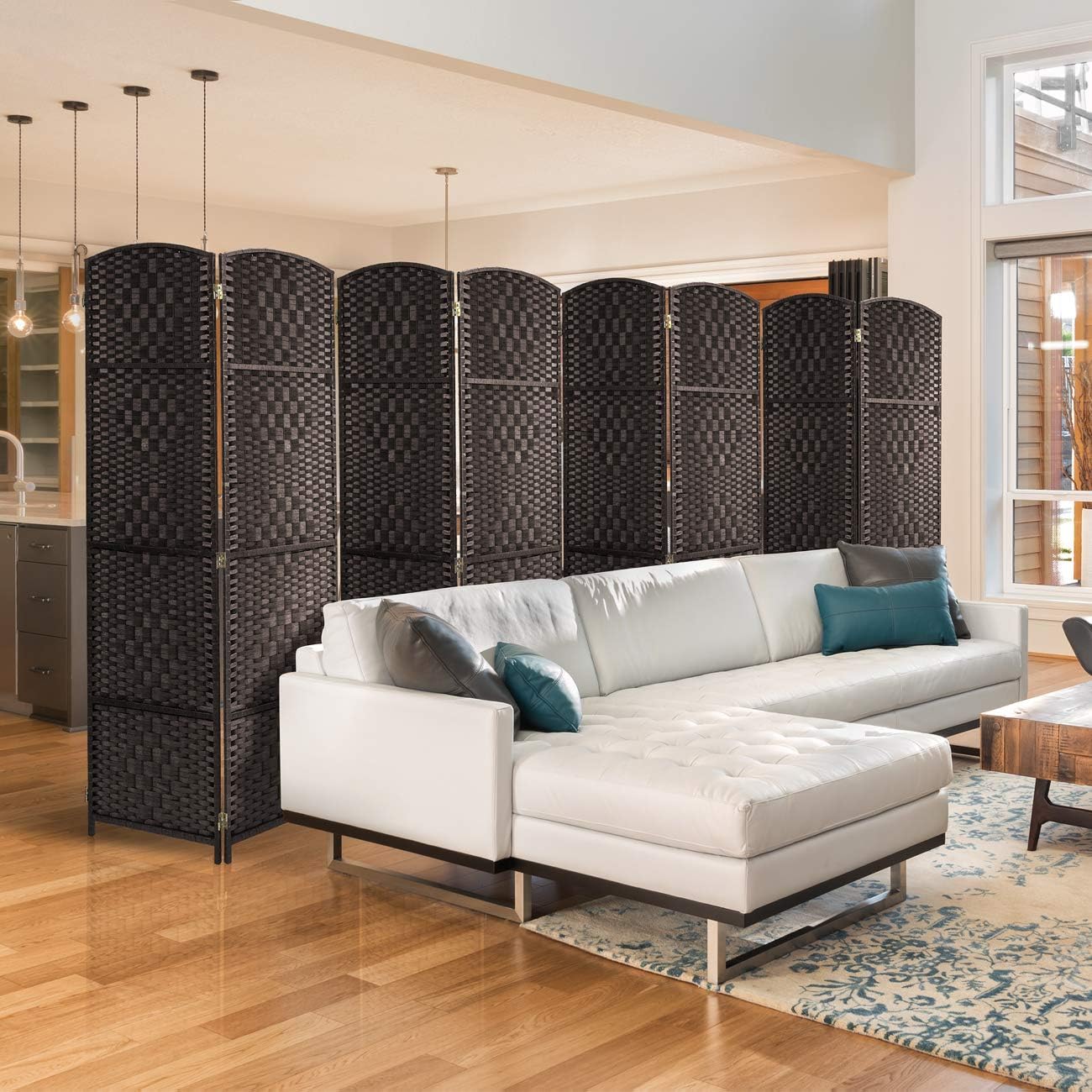 Sorbus Room Divider Privacy Screen, 6 ft. Tall Extra Wide Foldable Panel Partition Wall Divider, Double Hinged Room Dividers and Folding Privacy Screens, Diamond Double-Weaved(8 Panel, Espresso Brown): Furniture & Decor