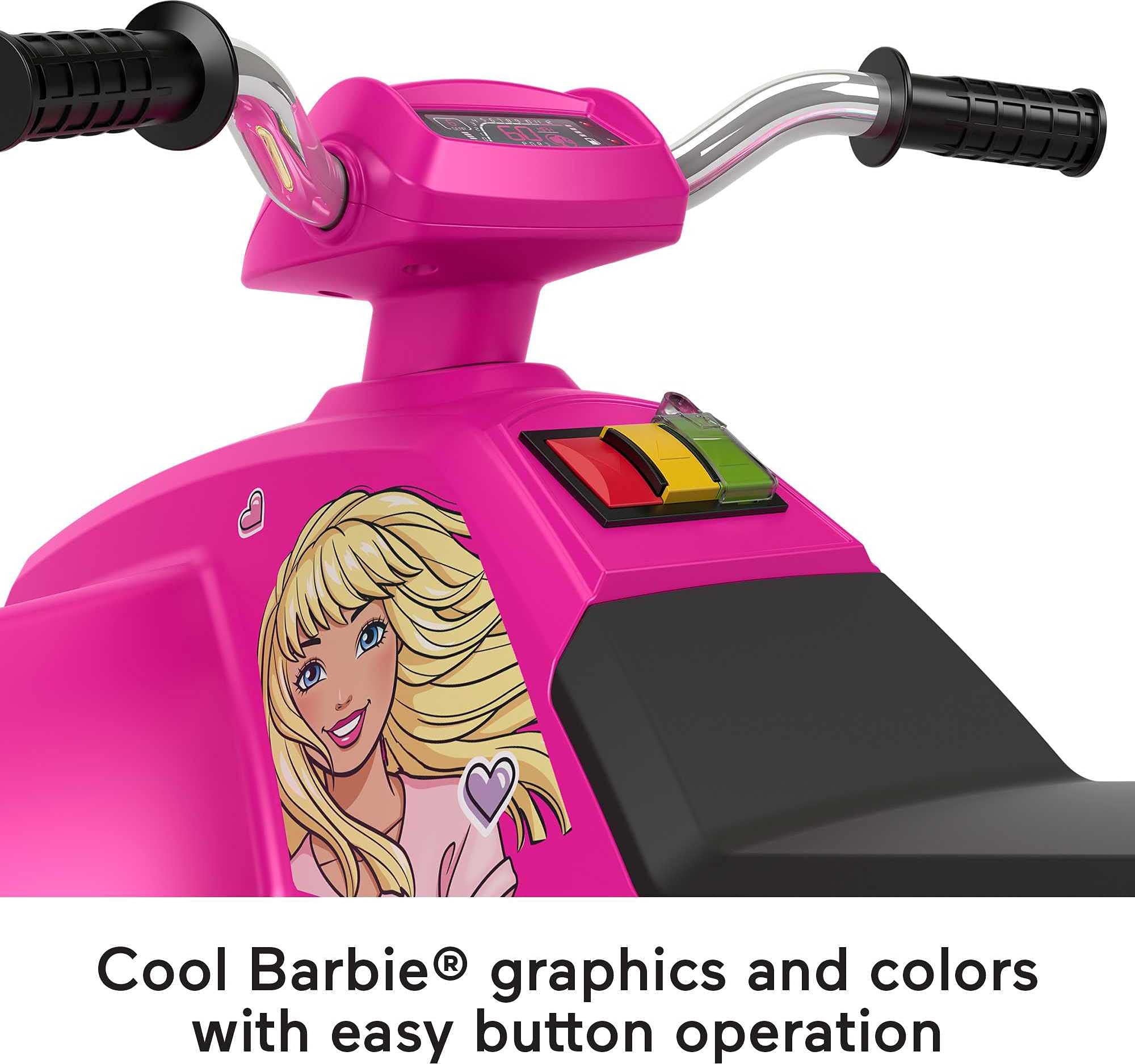 Power Wheels Barbie Pink Racing ATV, 12-V battery powered ride-on vehicle for preschool kids ages 3-7 years