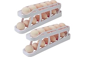 HAHOME Egg Holder for Fridge, Egg Dispenser Auto Rolling Egg Tray Storage and Organizer, Space-Saving Egg Roller for Refrigerator, White 2PCS