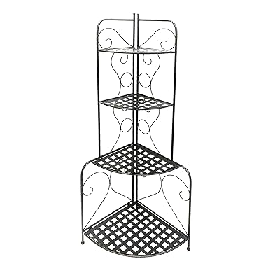 Benjara Black Scrolled Accent Metal Foldable Corner Rack with Shelves