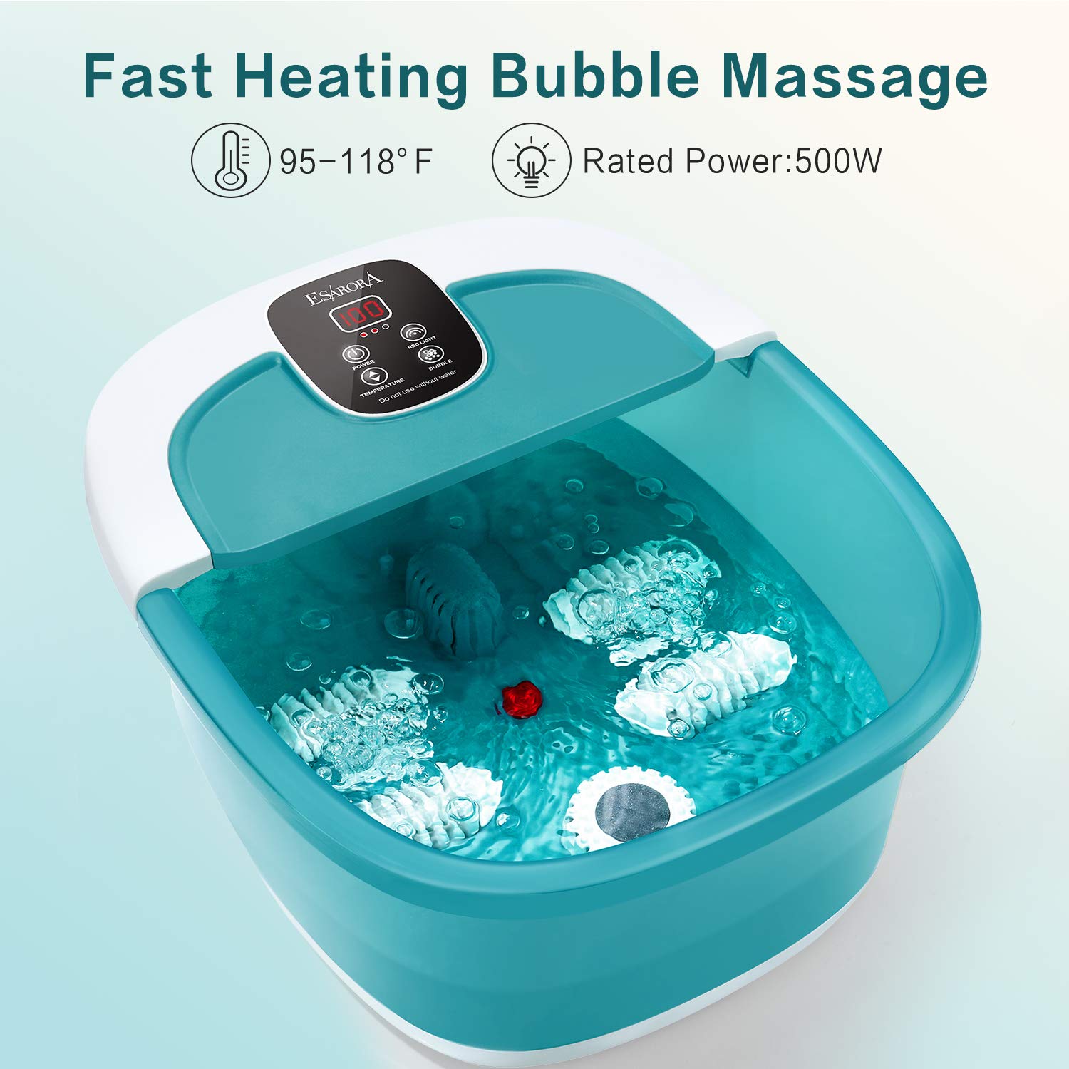 Foot Spa, ESARORA Foot Bath Massager with Heat, Bubbles, Pumice Stone, Medicine Box, Temperature Control, Red Light, Ergonomic Massage Rollers and Acupressure Massage Points, Soothe & Relax Tired Feet: Beauty