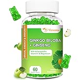 VZOXAINS 240MG Ginkgo Biloba Gummies with Ginseng and Magnesium, Ginko Biloba Supplements Gummies for Brain Focus, Mood and Memory for Adults, 60 Cts
