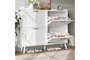 Sscaktu Shoe Cabinet Storage for Entryway, Shoe Cabinet with 4 Flip Drawers, Hidden Slim Shoe Organizer, Narrow Shoe Storage Cabinet Shoe Closet Shoe Rack for Hallway, White