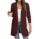 YSYOKOW Women Long Sleeve Open Front Cardigan Casual Lightweight Long Cardigans Loose Knit Outwear with Pockets