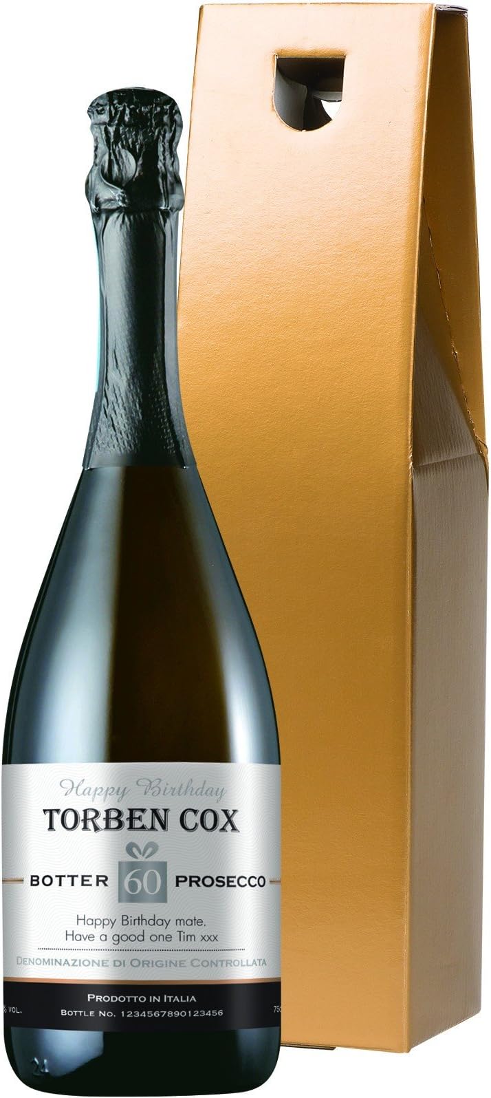 Personalised *Birthday Design* Bottle of Prosecco Sparkling Wine in a Gold Gift Carton