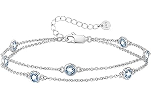 LOUISA SECRET Birthstone Bracelets for Women, 925 Sterling Silver Charm Link Double Strand Bracelet, Birthday Anniversary Christmas Jewelry Gifts for Wife Girlfriend Mother her…