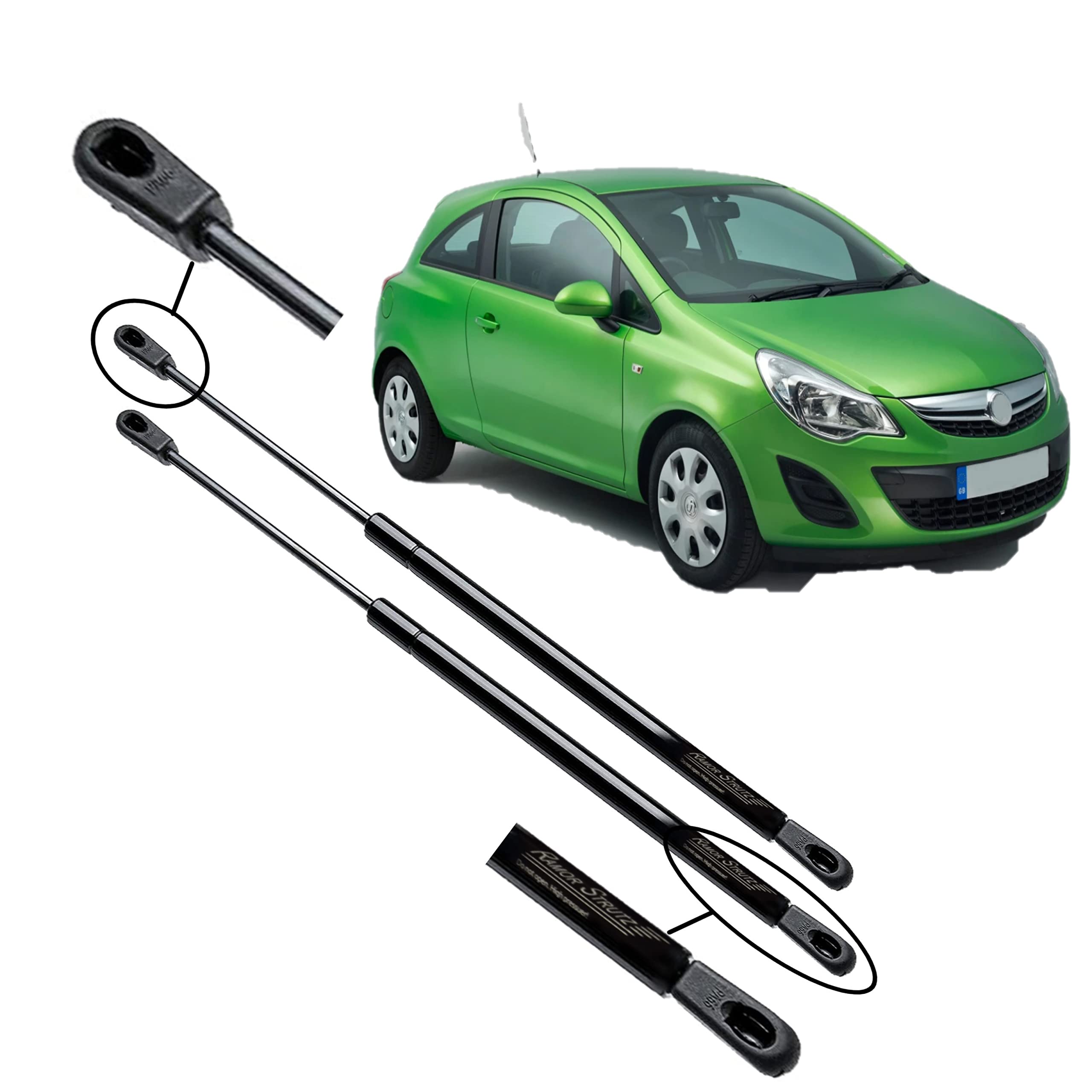 Ramor Strutz 2x Tailgate Gas Struts Compatible with a Vauxhall Corsa D Hatchback 2006-2014. Tailgate Gas Springs Replacement for 13182309 and others.