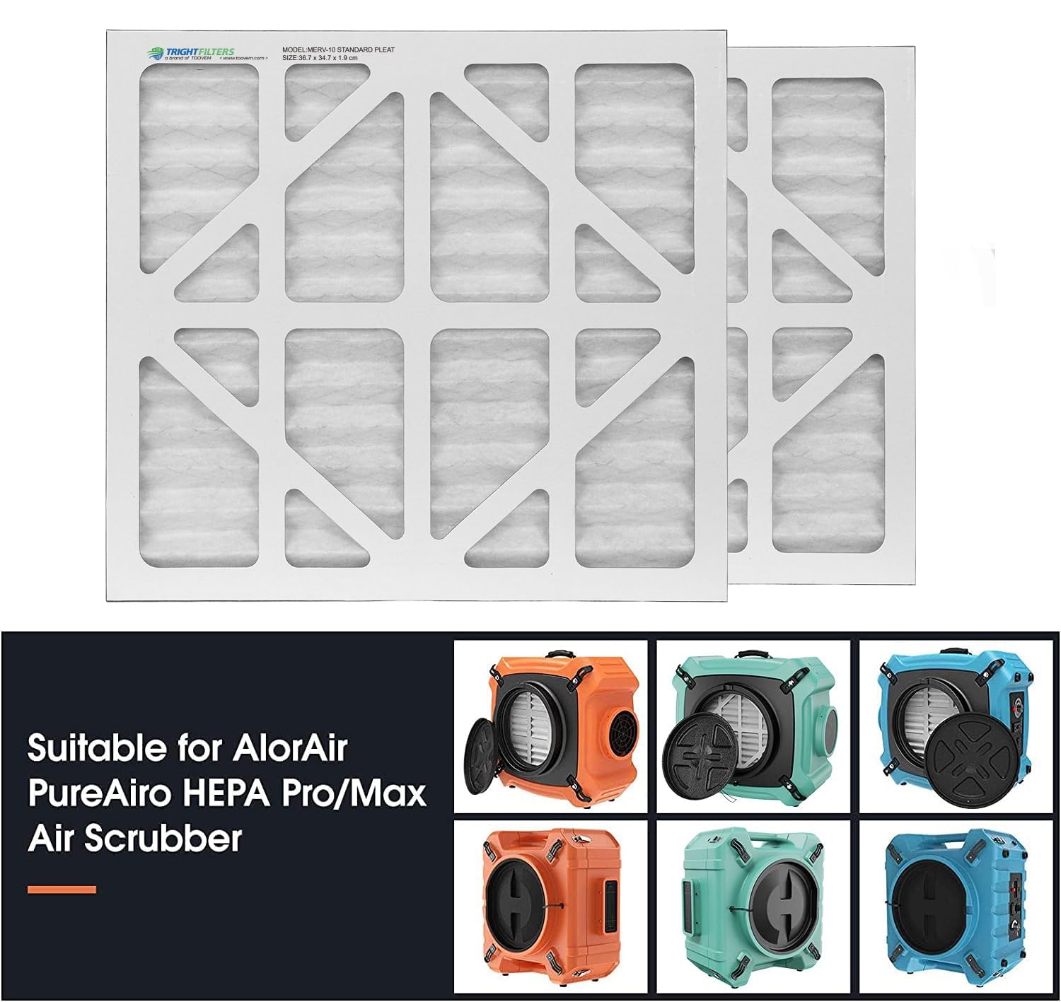 ALORAIR 2-Pack MERV-10 Air Filter for PureAiro HEPA Pro/PureAiro HEPA Max Air Scrubber, 14.3x13.6x0.79(available for 770, 870, 970)