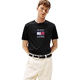 Tommy Hilfiger Mens Short Sleeve Cotton Graphic T-Shirts with Printed Linear Flag Logo Designs
