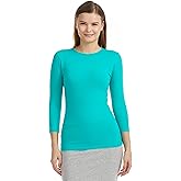 ESTEEZ Small Turquoise Under Scrubs Tee 3/4 Length Sleeve Modesty Panel Base Laeyring Plain Shell for Women - Workwear (EX801941TURQUOISEM)