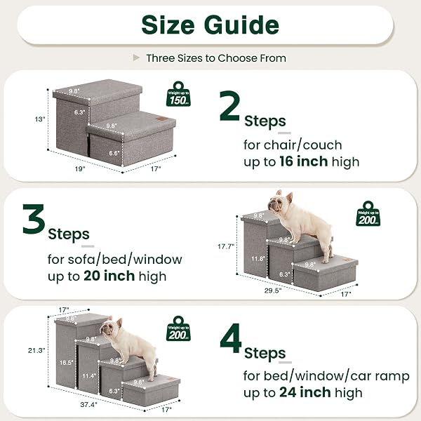 LOVE’S CABIN DOG STAIRS FOR HIGH BED 18″H,FOLDABLE PET STAIRS FOR SMALL MEDIUM OR LARGE DOGS PUPPY WITH STORAGE FOR BED OR COUCH, CAT DOG STEPS RAMP WITH ZIP UP TO 200 LBS(SOLID GREY,3 STEPS NO CONDO)