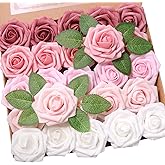 Jdsour 25pcs Artificial Flower，Real Looking Foam Roses w/Stem for DIY Wedding Bouquets Centerpieces Bridal Shower Party Decor-Shades of Dusty Pink