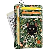 Coco Rossi Slim Credit Card Holder Wallet Women Thin Minimalist Card Organizer Case Cute Small ID Window Girl Ladies Womens Wallets, Cute Black Cat