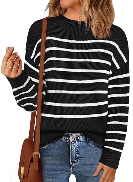 MEROKEETY WOMEN’S FALL LONG SLEEVE STRIPED PULLOVER SWEATERS...