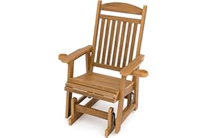 MOSBRISA Poly Lumber Patio Glider for One Person, with Cup Holders, High Backrest and Deep Contoured Seat, HIPS Material, All-Weather Resistant, Heavy Duty 700 LBS (Brown)