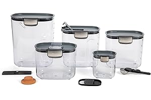PROGRESSIVE INTERNATIONAL ProKeeper+ 9 Piece Clear Plastic Airtight Food Flour and Sugar Baker's Kitchen Storage Organization Container Canister Set with Magnetic Accessories