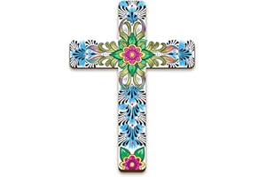 MAITYS Floral Cross Wall Decor Hand Painted Decorative Inspirational Wooden Cross Mexican Art Wall Decor Mexican Crucifix for Home Room Church Decoration(Cute Style)