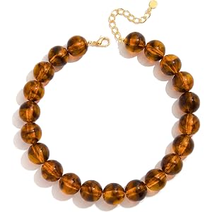 Forgreafa Chunky Beaded Necklace for Women Trendy Boho Collar Statement Necklace Large Round Resin Beads Choker Necklaces Sum