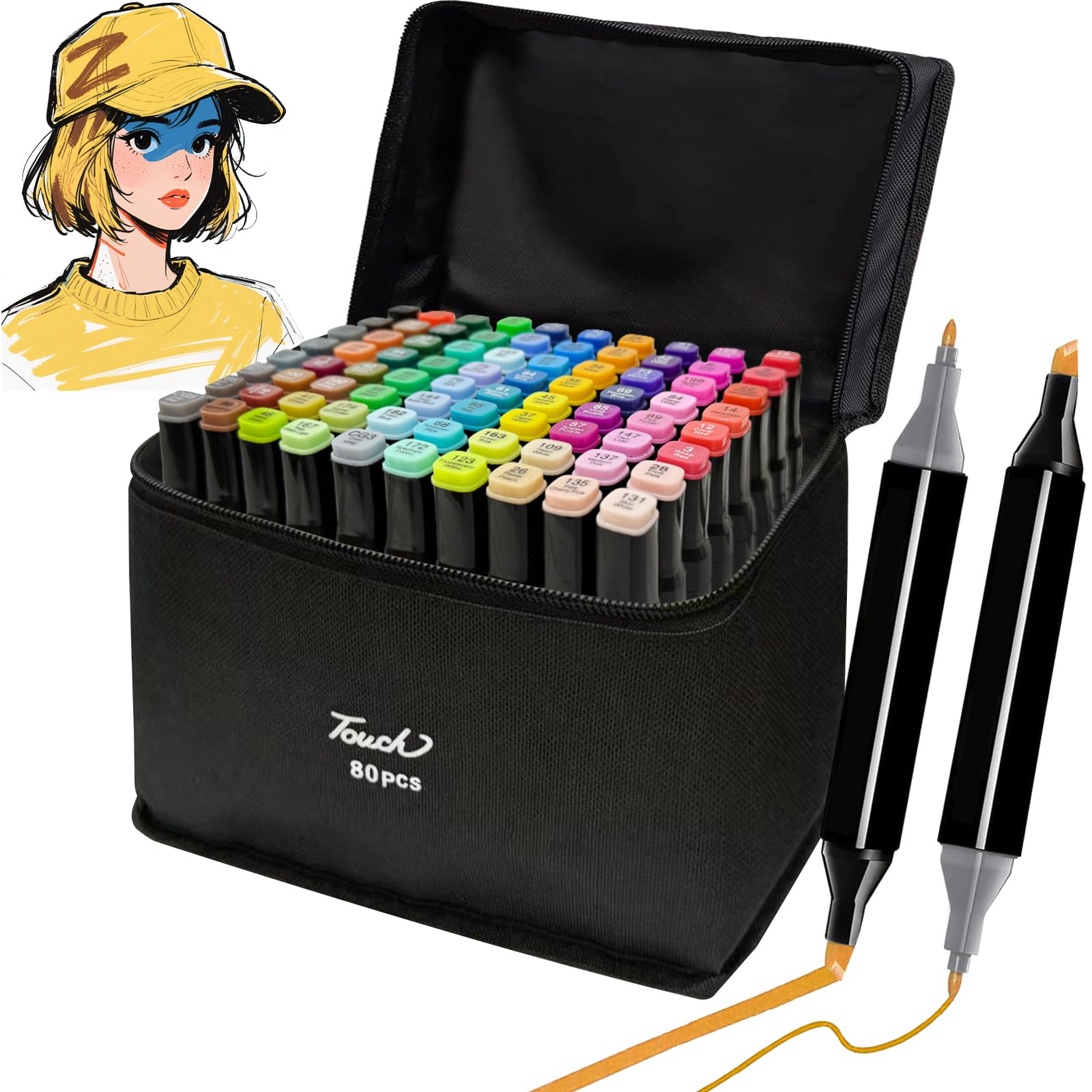 HEVEGRD 80 Colors Alcohol Markers Set, Dual Tips Blender Art Marker for Drawing Permanent Sketch Marker for adult coloring, Illustrations Alcohol Based Markers, Artist Pens