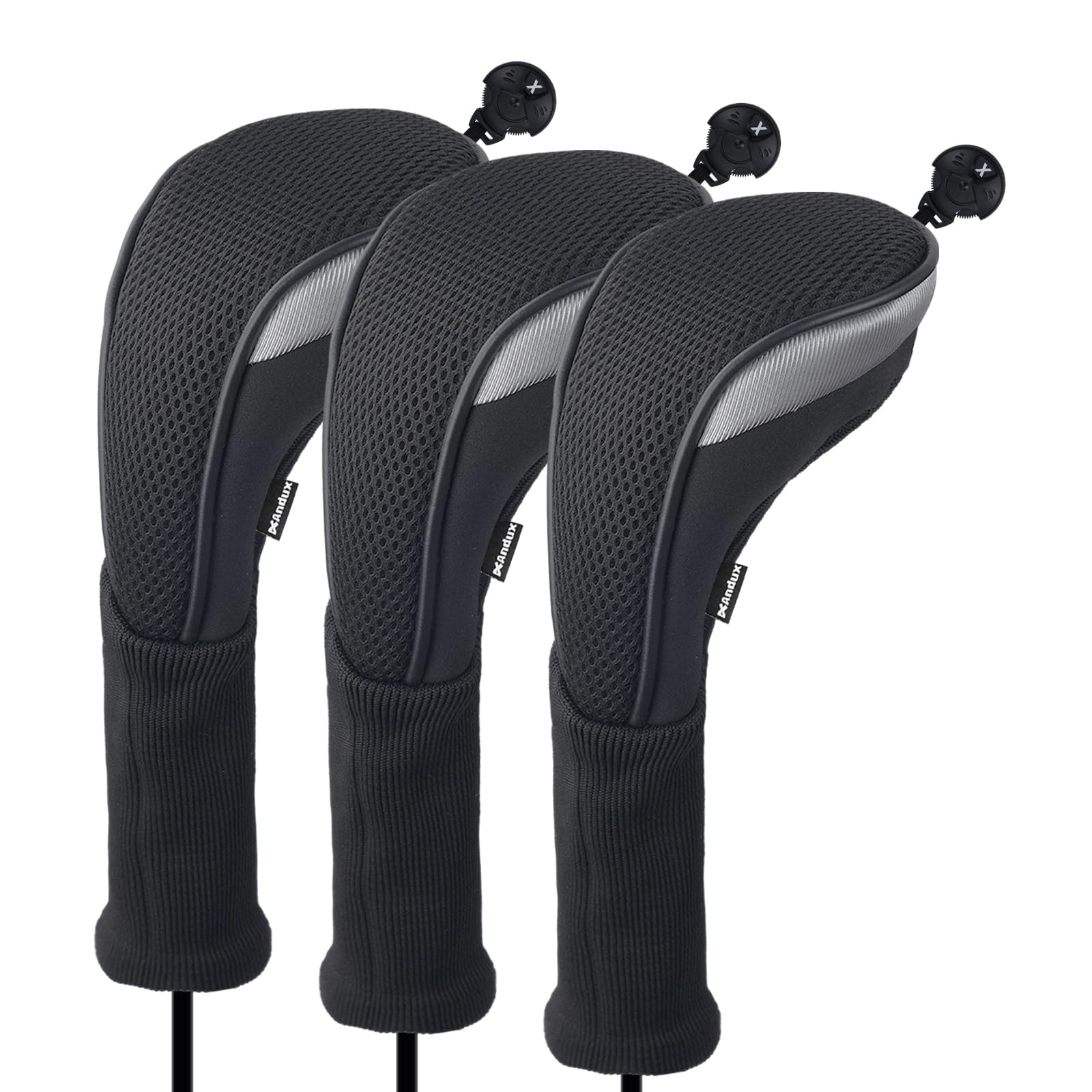 Andux Long Neck Golf Hybrid Club Head Covers with Dial No. Tag CTMT-02 3pcs Black