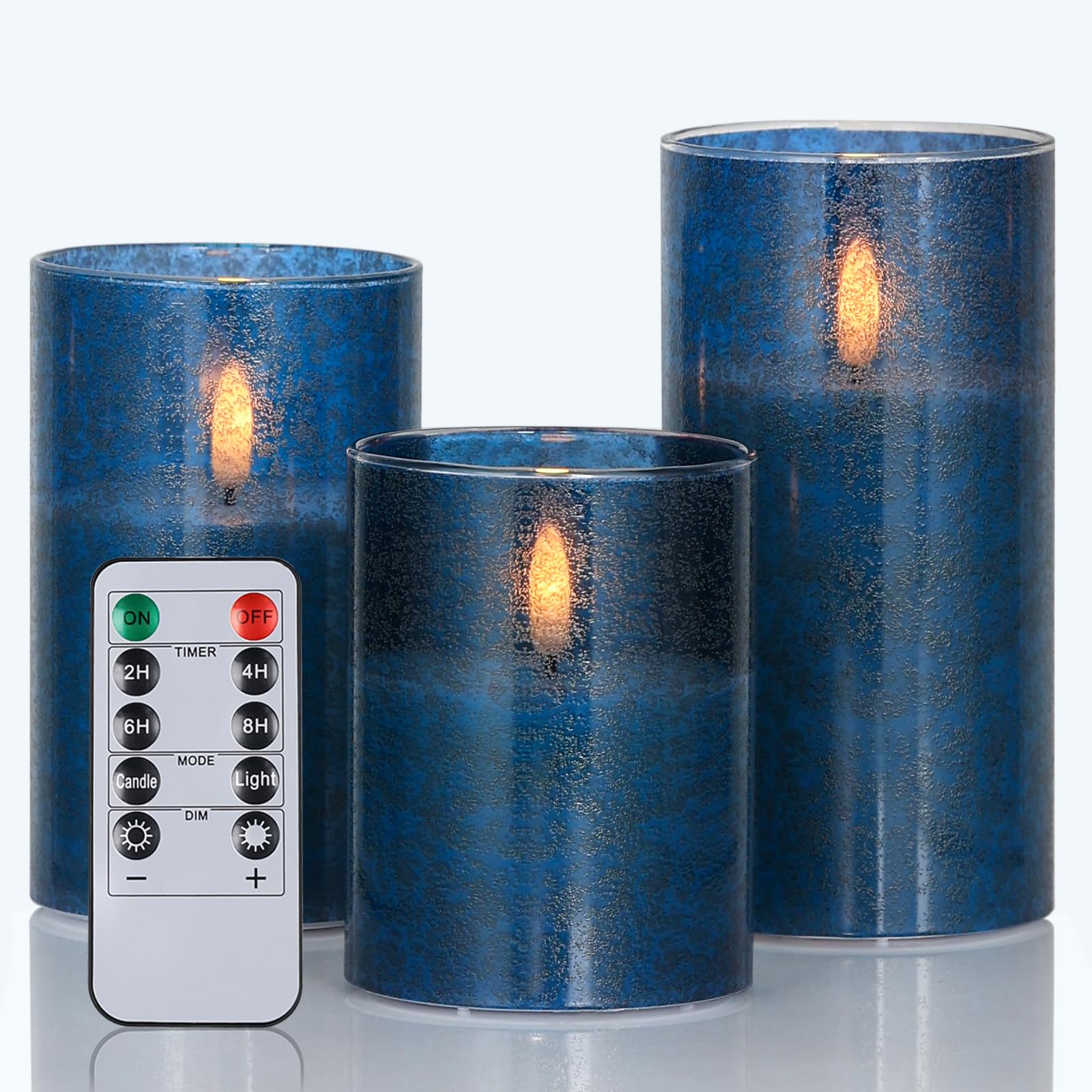 Photo 1 of **2**SNUGBLAKI Flickering Flameless Candles with Remote - 3D Wick Battery Operated Candles with Timer, Blue Glass Fake LED Candles for Party Wedding Birthday Holiday Festival Christmas Home Decor Gifts