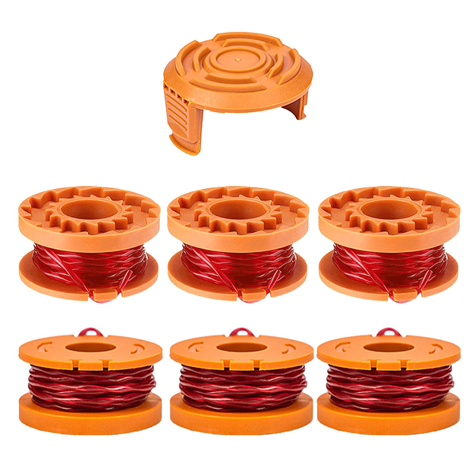 JAMSSOW Replacement Strimmer Spool Compatible with Worx WA0010 WA0004,Autofeed Nylon Line for Worx WG151 WG154 WG155 WG160 WG163 WG175 WG180,Replacement Cap WA6531,1.65mm x 3.04m(6 Spool + 1 Cover)