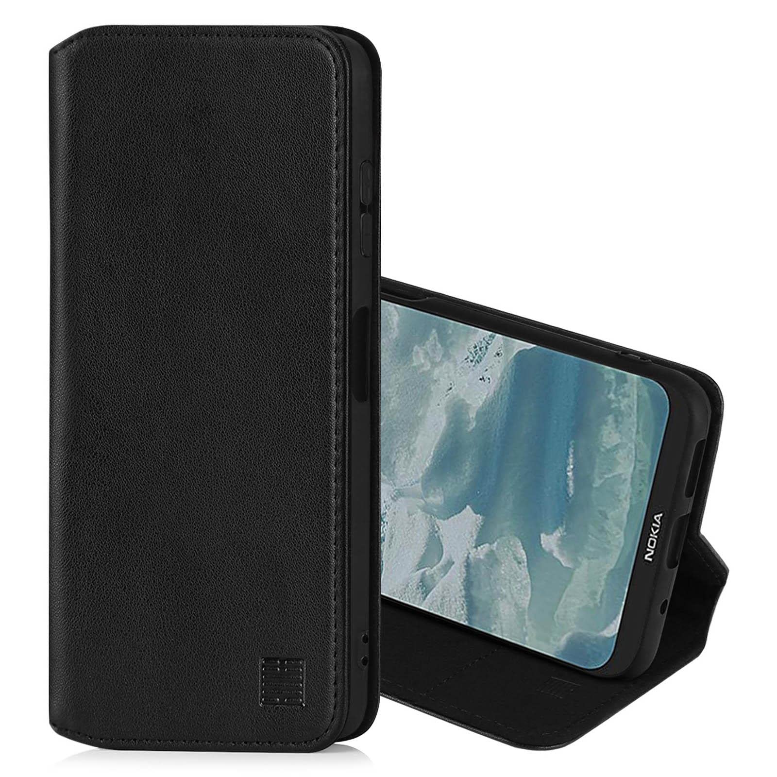 32nd Classic Series 2.0 - Real Leather Book Wallet Flip Case Cover For Nokia G10 & G20, Real Leather Design With Card Slot, Magnetic Closure and Built In Stand - Black