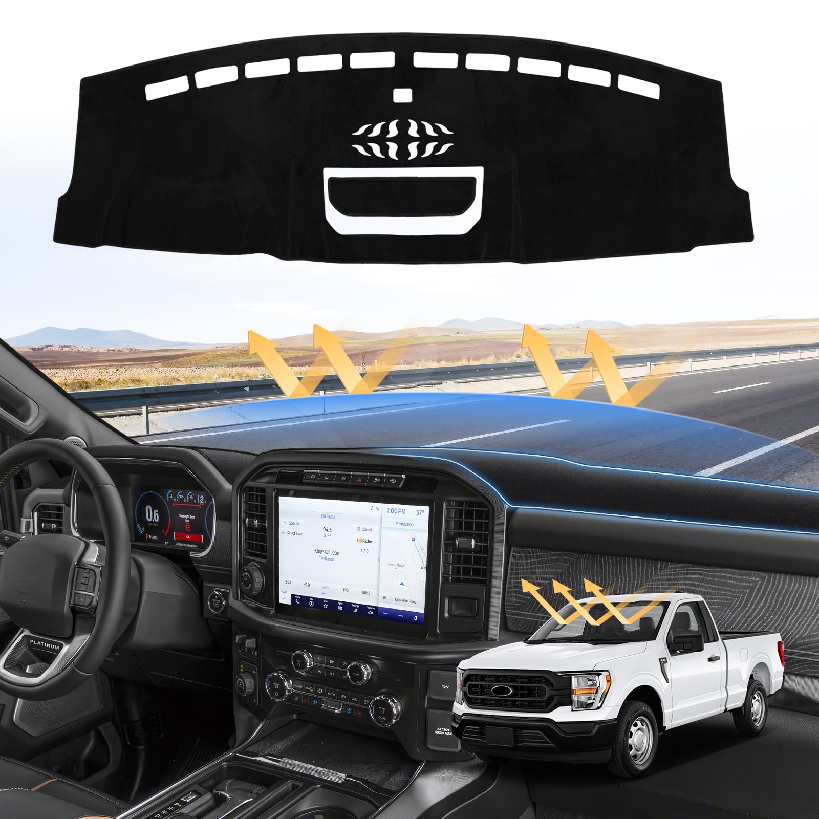 Photo 1 of Sunsdrew F150 Dash Cover for 2021-2026 Ford F150 Dashboard Cover Mat for F150 Accessories Suede Dash Mat F150 Sun Shade F150 Dash Board Protector Dash Cover Mat No Glare