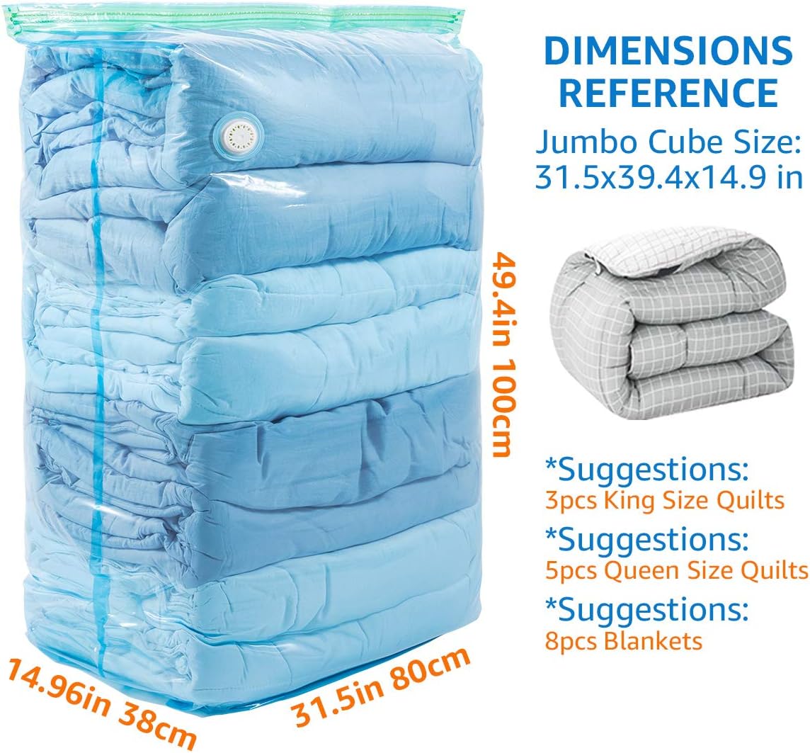 TAILI Vacuum Storage Bags Space Saver Bags 4 Jumbo Cube Pack Vacuum Sealer Bags for Clothes Bedding Comforter Quilts Pillows-No Pump No Cap 80% Space Saving Design: Home Improvement