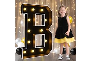 Pooqla 3 FT Marquee Light Up Letters, Black Marquee Letter Lights 3 Feet Tall, Giant LED Sign Big Mosaic Letters for Balloons Birthday Party Anniversary Wedding Decorations, Warm White B