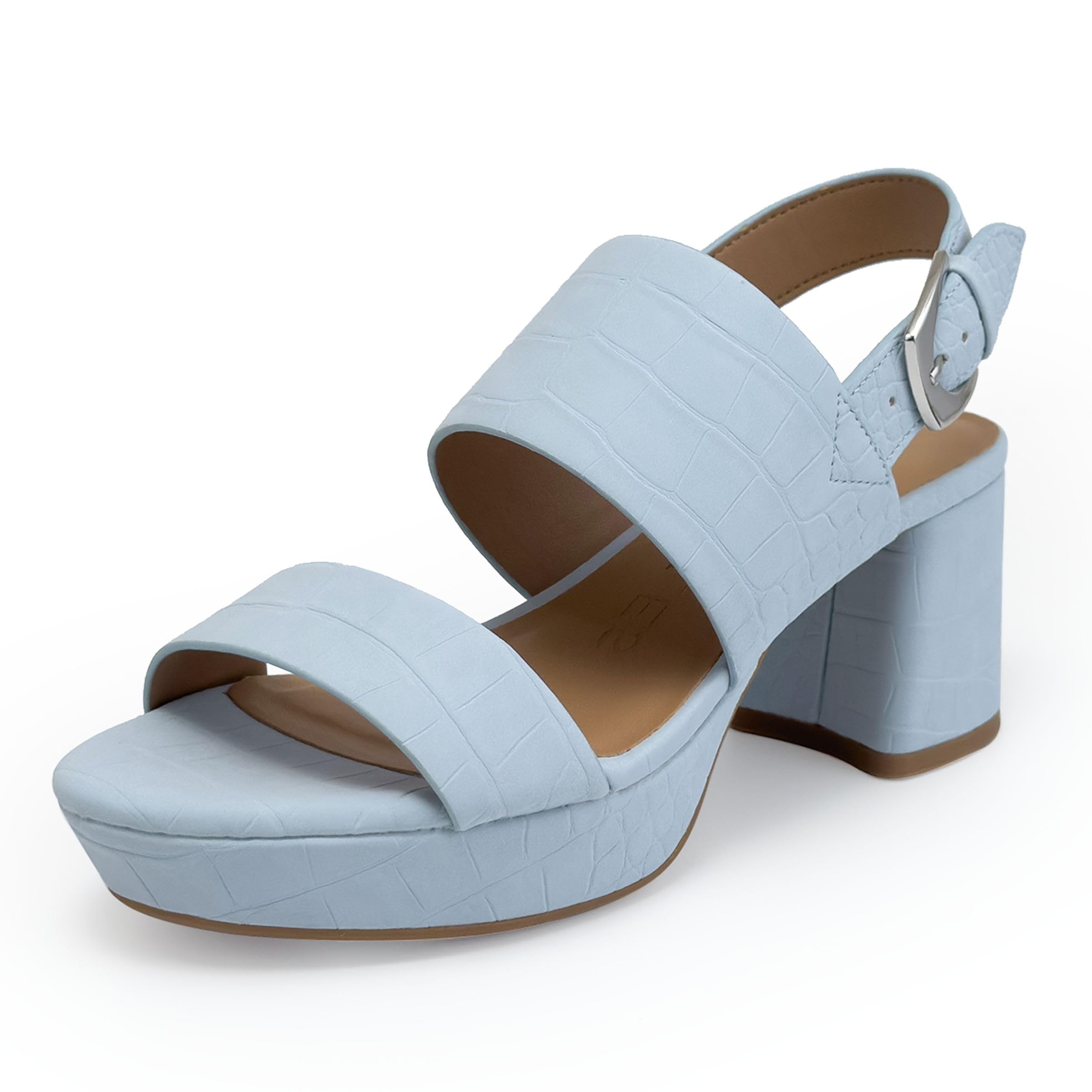 Aerosoles Women's Camilia Platform Sandal, Pale Blue Croc Faux Nubuck, 10M Image