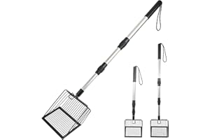 Neehows Cat Litter Scoop with Extendable Long Handle, 22.2"-42.5" No Bending Back Metal Kitty Litter Scoop, Large Non-Stick W