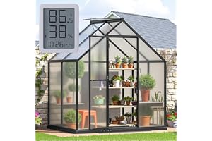 WUKHG 6×4FT Small Greenhouse, Walk in Green Houses for Outside and Garden Planting, Enhanced Aluminum Mini Greenhouse with Electronic Thermometers, Withstands Bad Weather to Protect Vegetable or Plants