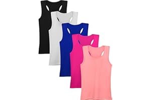 Poroka 5 Pack Girls' Dance Tank Tops Active Dry Fit Athletic Top Sleeveless Racerback Tank Top for Gymnastics