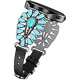 JR.DM Leather Band Women Compatible with Samsung Galaxy Watch 7/6/5/4/Active 2 40mm 44mm/Watch 6 Classic 43mm 47mm/Watch 5 Pro 45mm/Watch 4 Classic 42mm 46mm, Western Boho Turquoise 20mm Straps, Black
