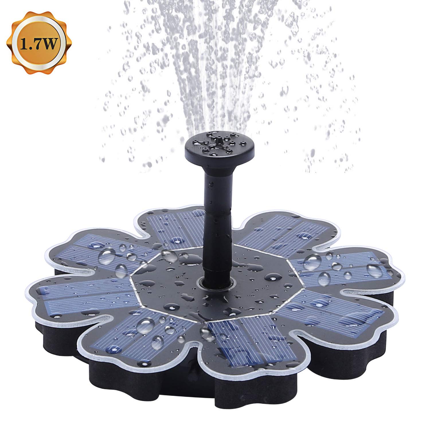 Richarm Solar Fountain Pump 1.7W Solar Powered Submersible Pond Pump Outdoor Water Feature for