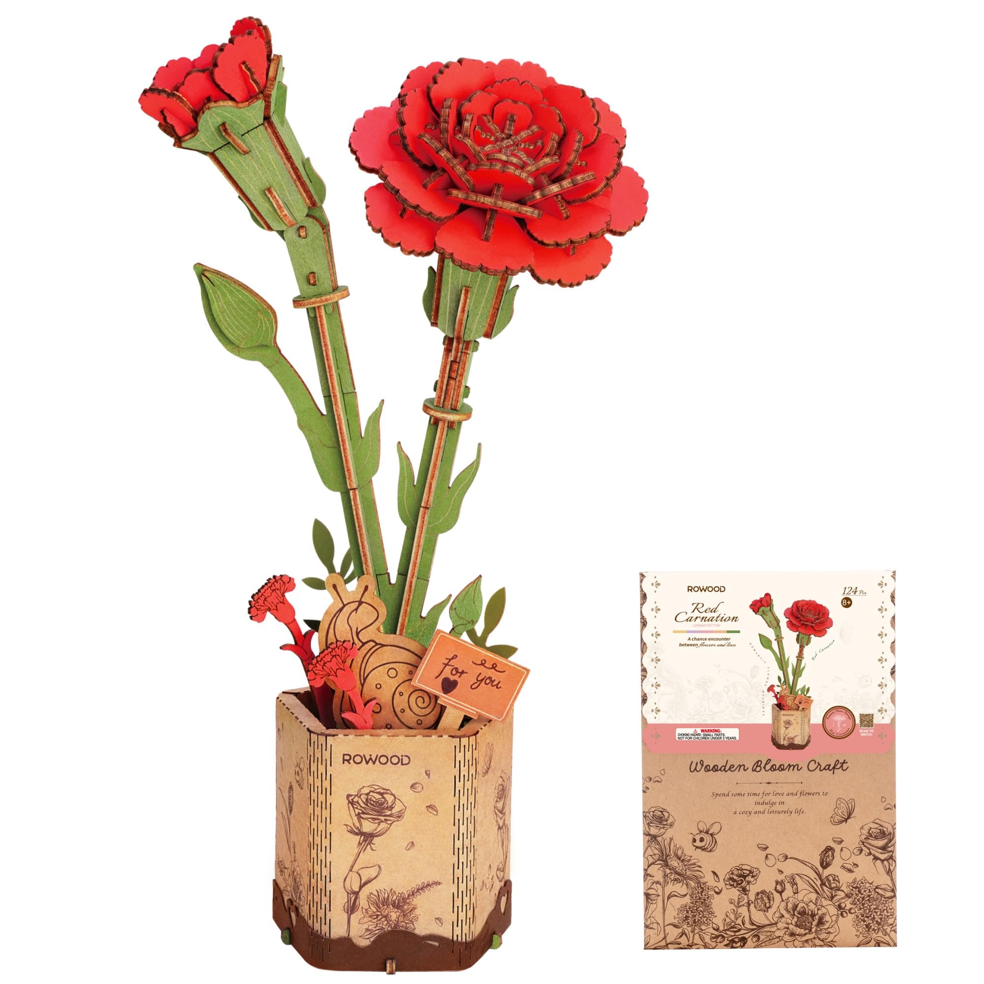 rowood 3D Puzzle DIY Wooden Flower, Artificial Flowers Model Kits to be Assembled, Craft Set for Adults, Best Home Décor and Valentine Toy Gift Kit