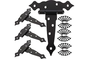EATHEATY 4PCS 7-1/2 Inch Tee Hinges, Heavy Duty Gate Hinges, Black T Strap Hinges for Wooden Barn Doors, T Shape Hinge Classic Shed Door Hinges Hardware for Wood Fence Swing Gate Window, with Screws