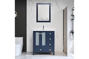NOVALLA 30" Bathroom Vanities with Sink Combo Set, Modern Single Bathroom Cabinet with Undermount Ceramic Sink, Faucet, Mirror, Blue