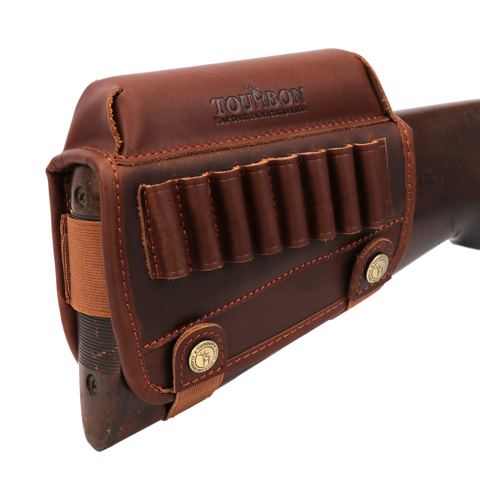 Tourbon Hunting Leather Gun Buttstock Cheek Rest Pad Rifle Ammo Holder - Brown Leather (For Right Hande People)
