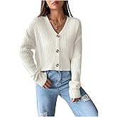 SHENHE Women's Ribbed Knit V Neck Button Down Long Sleeve Drop Shoulder Cardigan Sweater