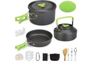 Ufandia 16pcs Camping Cookware Mess Kit, Portable Outdoor Cookware with Bowls Forks Knives Spoons Suitable for Camping Backpacking Hiking Outdoor Cooking and Picnic